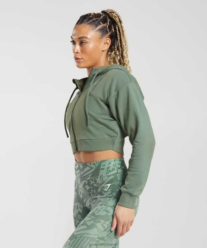 gs power skrajšan pulover z zadrgo ženskeGymshark vrba zelena J00L2397