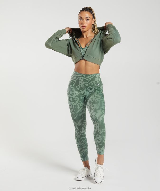 gs power skrajšan pulover z zadrgo ženskeGymshark vrba zelena J00L2397