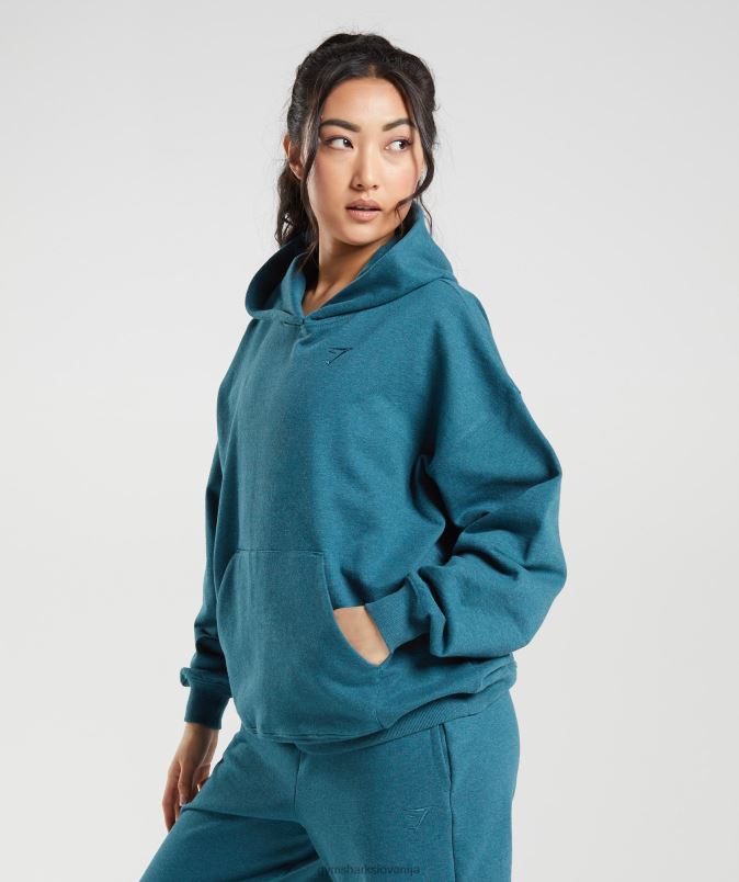 pulover s kapuco za dan počitka ženskeGymshark jekleno modri lapor J00L2385