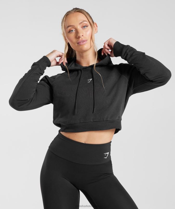 skrajšan pulover s kapuco za trening ženskeGymshark Črna J00L2372