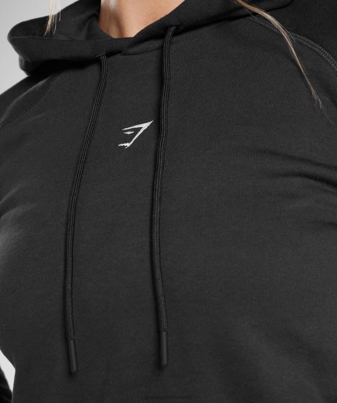 skrajšan pulover s kapuco za trening ženskeGymshark Črna J00L2372