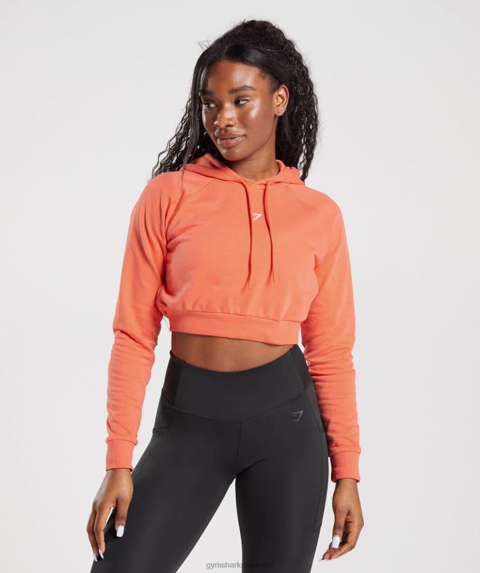 skrajšan pulover s kapuco za trening ženskeGymshark vesoljska oranžna J00L2406