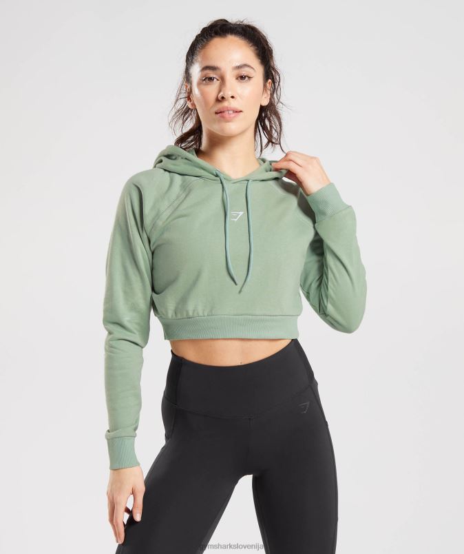 skrajšan pulover s kapuco za trening ženskeGymshark zelena puščavska kadulja J00L2357