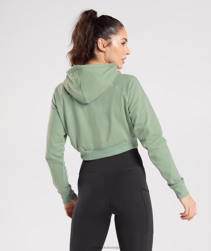 skrajšan pulover s kapuco za trening ženskeGymshark zelena puščavska kadulja J00L2357