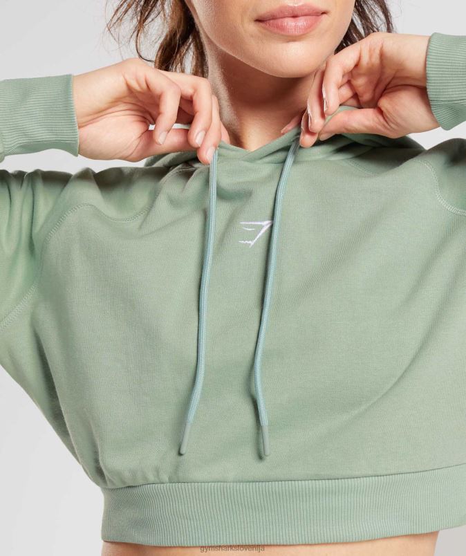 skrajšan pulover s kapuco za trening ženskeGymshark zelena puščavska kadulja J00L2357
