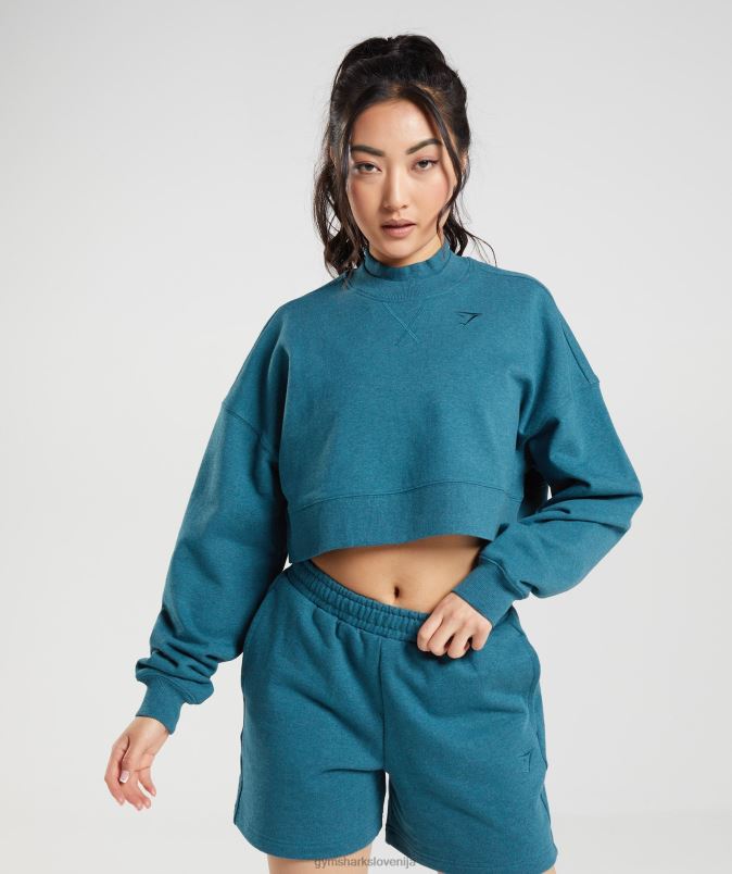 skrajšan pulover za dan počitka ženskeGymshark jekleno modri lapor J00L2365