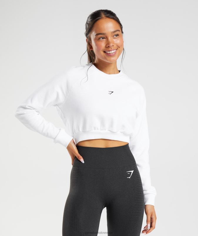 skrajšan pulover za trening ženskeGymshark bela J00L2405