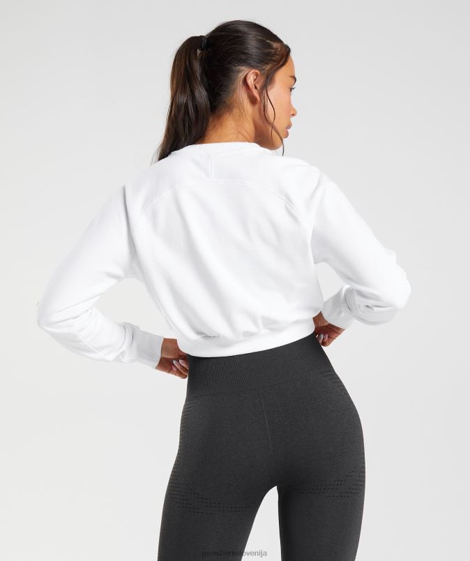 skrajšan pulover za trening ženskeGymshark bela J00L2405