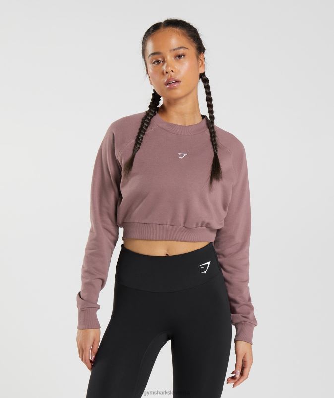 skrajšan pulover za trening ženskeGymshark prašno bordo J00L2395