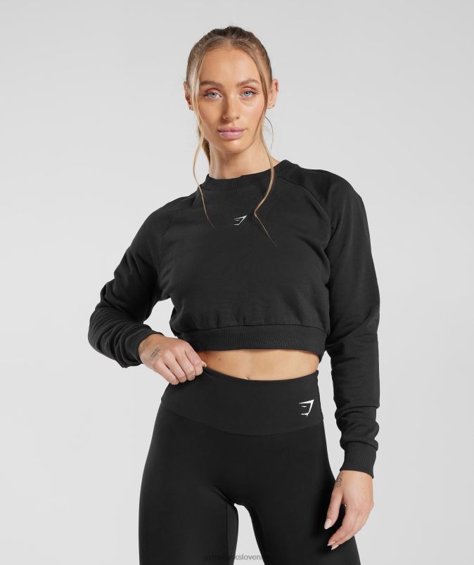 skrajšan pulover za trening ženskeGymshark Črna J00L2351
