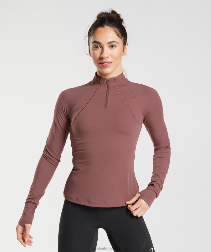 teče 1/4 zadrge ženskeGymshark magenta rjava J00L2359
