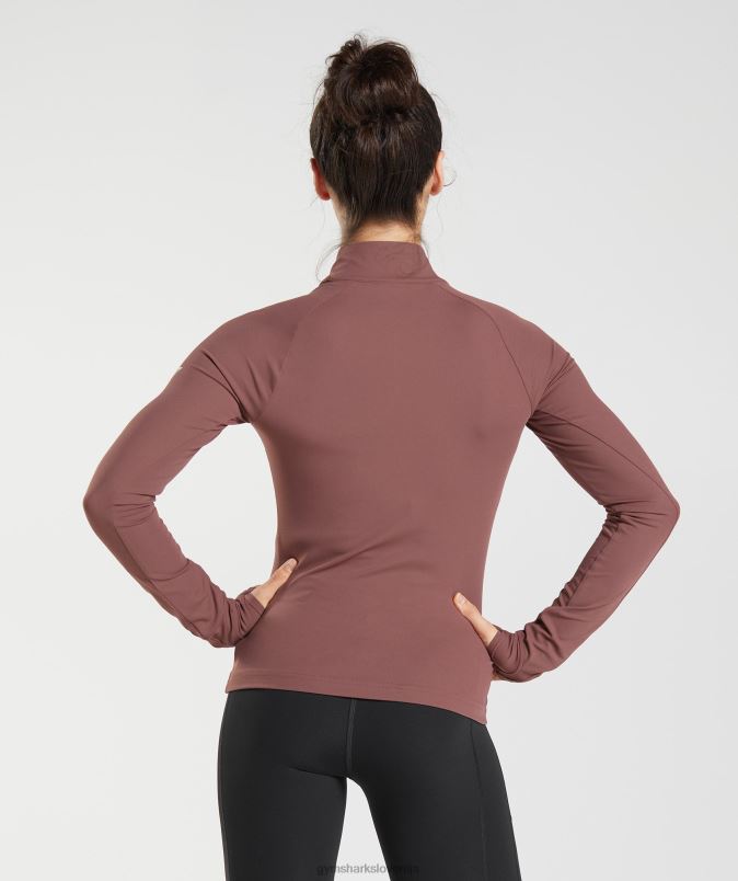 teče 1/4 zadrge ženskeGymshark magenta rjava J00L2359