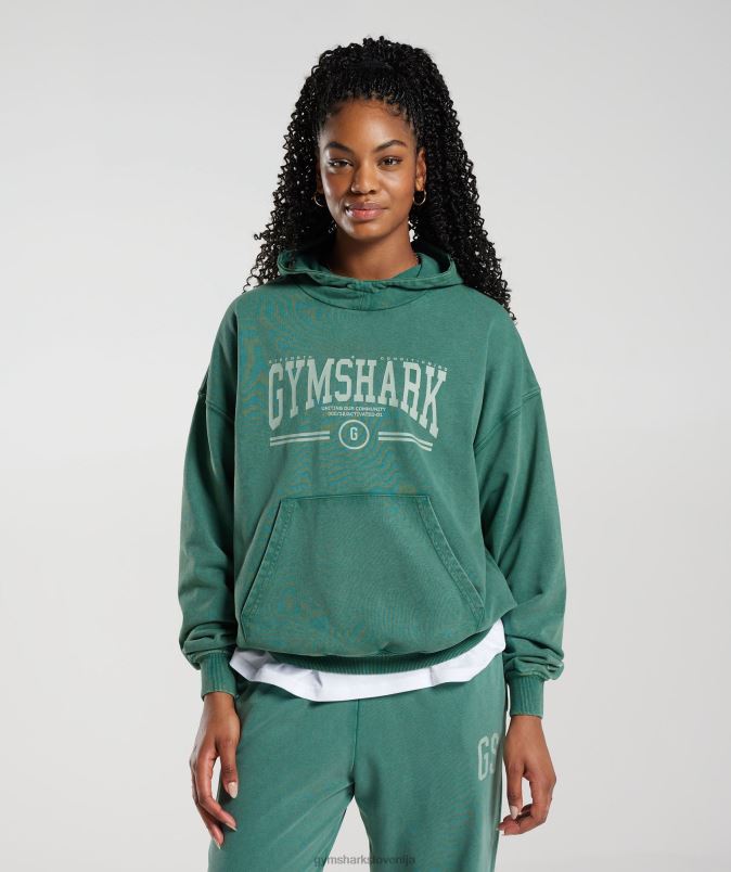 univerzitetni prevelik pulover s kapuco ženskeGymshark črnilo teal J00L2392