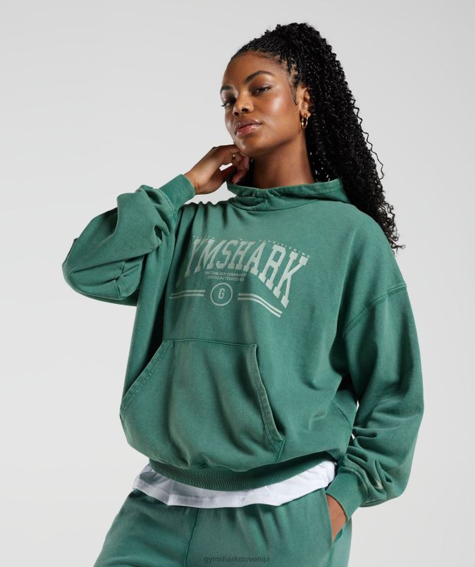univerzitetni prevelik pulover s kapuco ženskeGymshark črnilo teal J00L2392