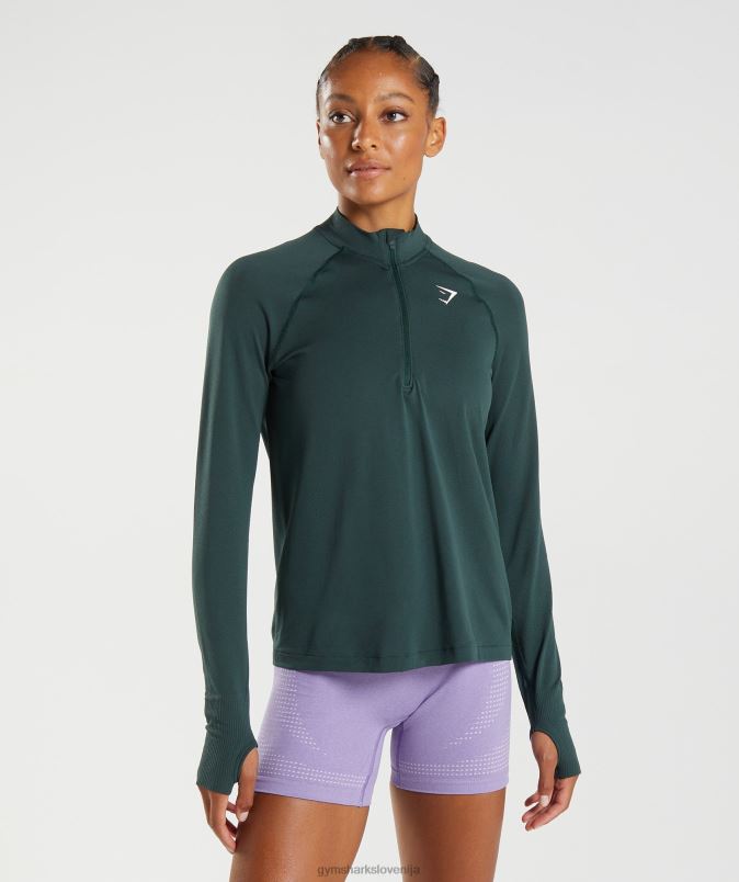 vitalna brezšivna 1/2 zadrga ženskeGymshark gozdni zeleni lapor J00L2401