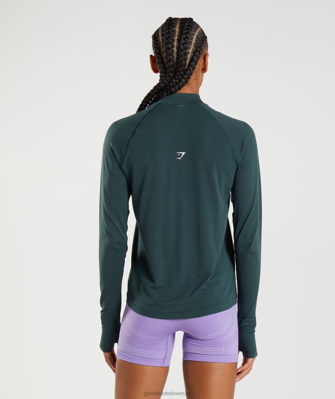 vitalna brezšivna 1/2 zadrga ženskeGymshark gozdni zeleni lapor J00L2401