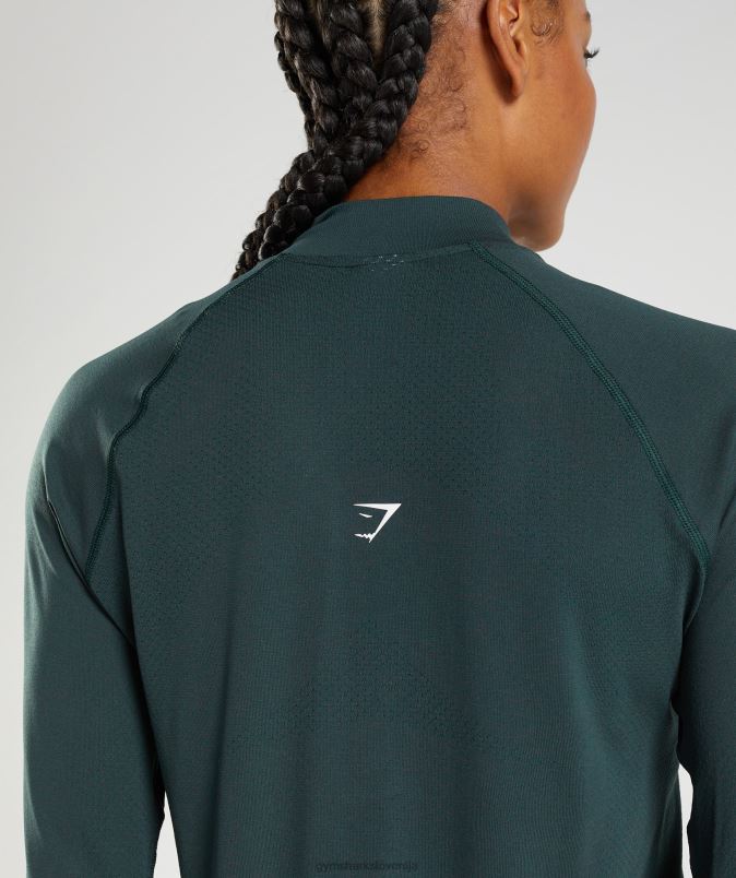 vitalna brezšivna 1/2 zadrga ženskeGymshark gozdni zeleni lapor J00L2401