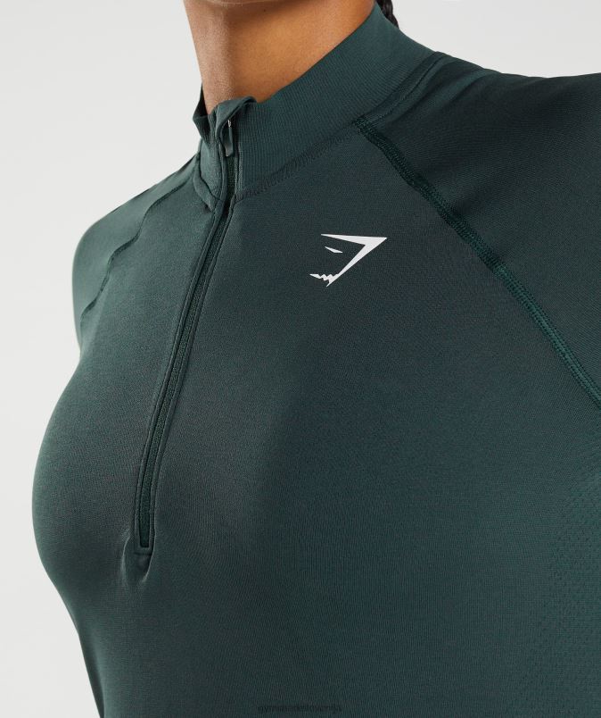 vitalna brezšivna 1/2 zadrga ženskeGymshark gozdni zeleni lapor J00L2401