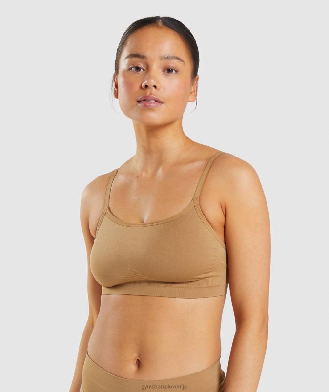 Brezšivna majica z okroglim izrezom ženskeGymshark zlato svetlo rjava J00L2508