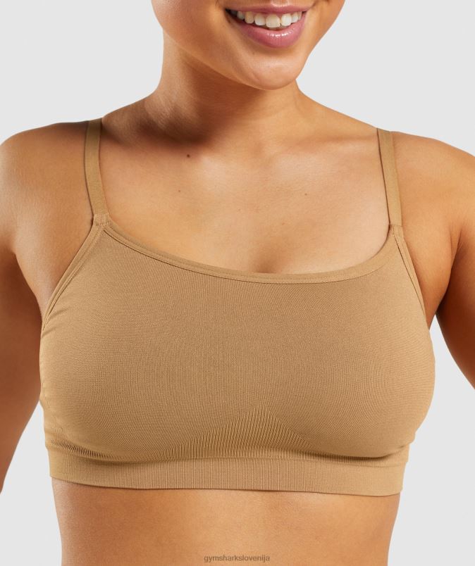 Brezšivna majica z okroglim izrezom ženskeGymshark zlato svetlo rjava J00L2508
