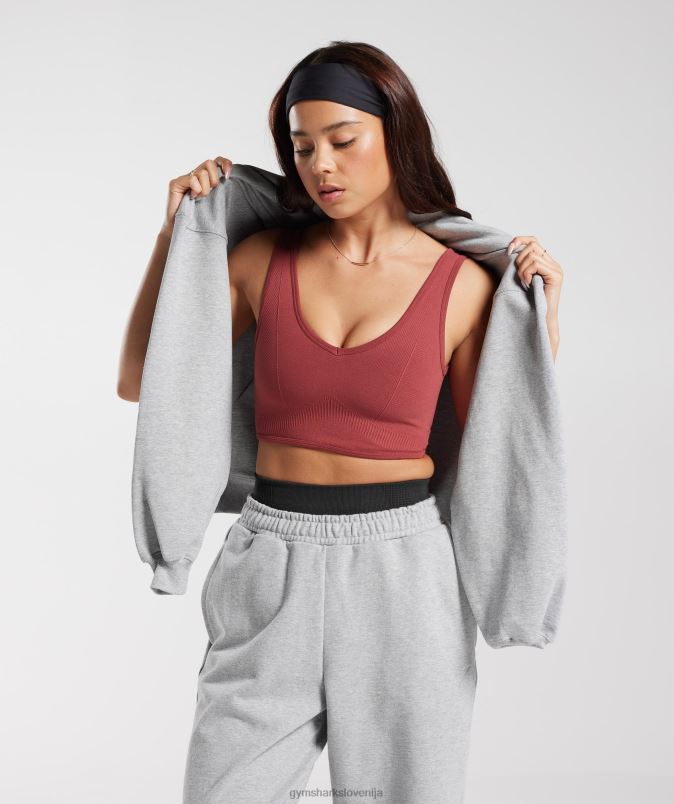 brezšivna majica za počitek ženskeGymshark granatno rdeče J00L2171
