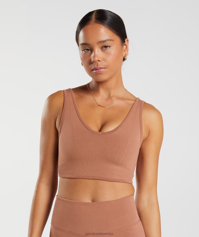 brezšivna majica za počitek ženskeGymshark kavno rjava J00L2175