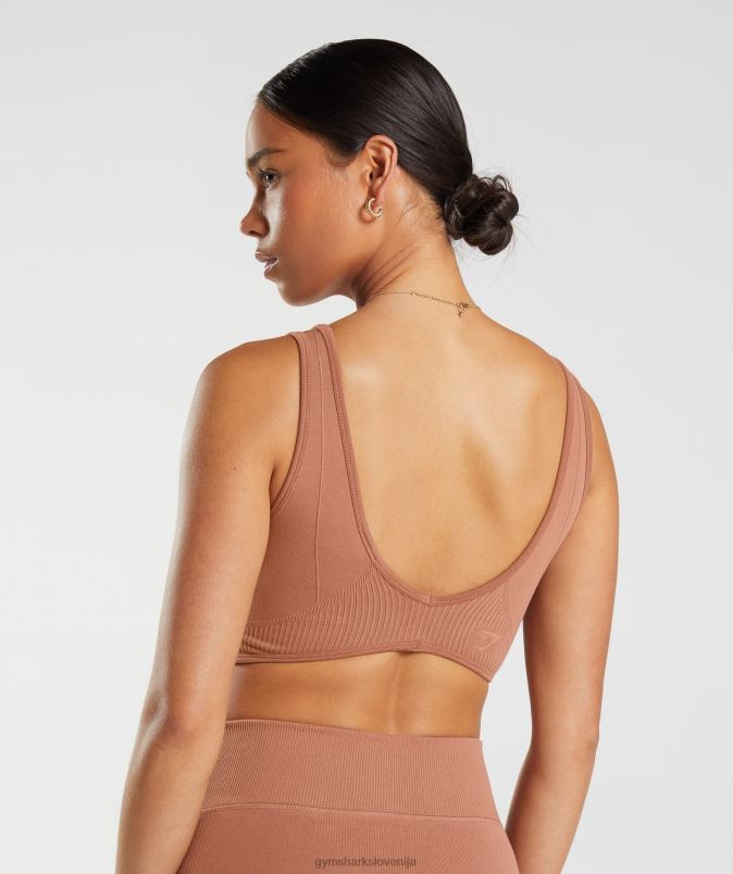 brezšivna majica za počitek ženskeGymshark kavno rjava J00L2175