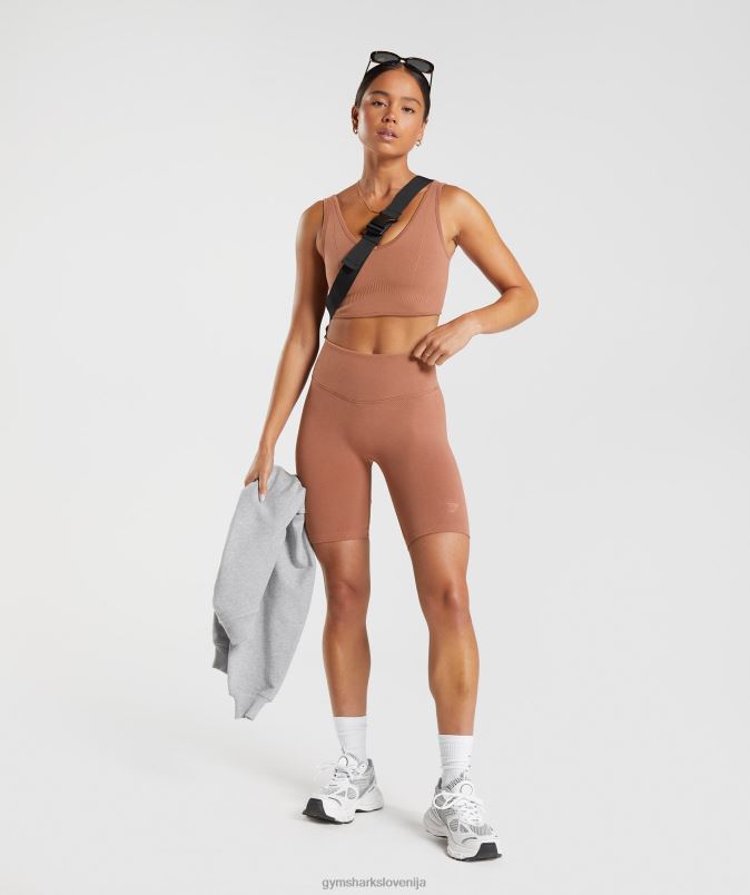 brezšivna majica za počitek ženskeGymshark kavno rjava J00L2175