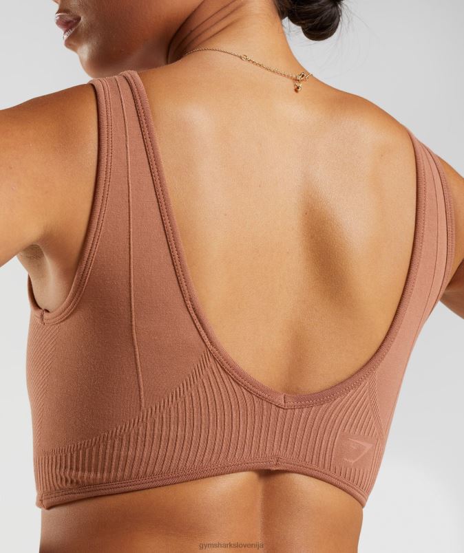 brezšivna majica za počitek ženskeGymshark kavno rjava J00L2175