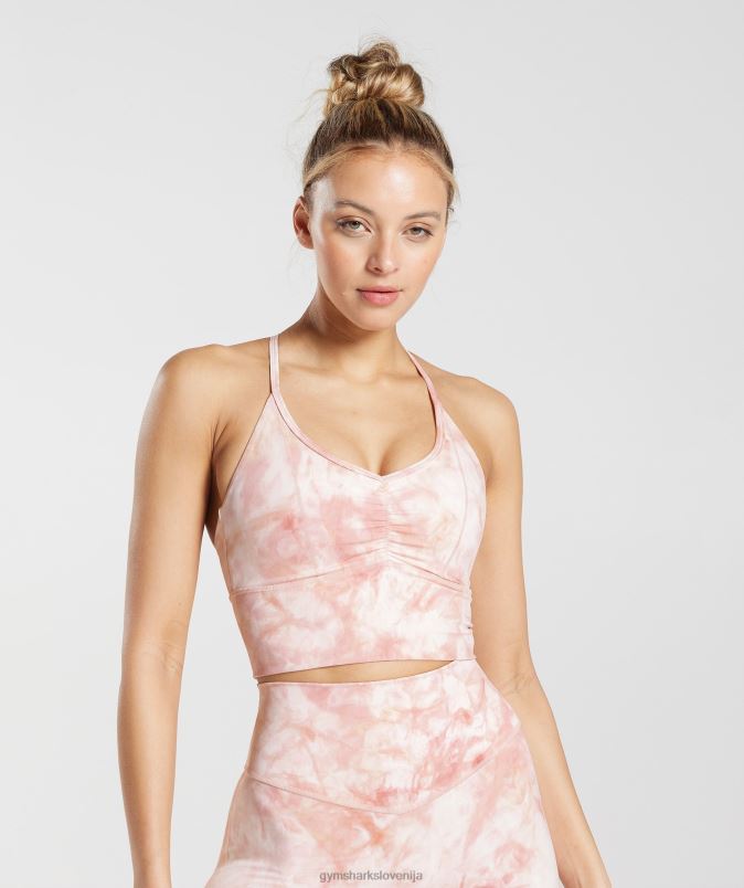 elevate sprej dye longline športni nedrček ženskeGymshark bela/megleno roza/skandi roza J00L2133