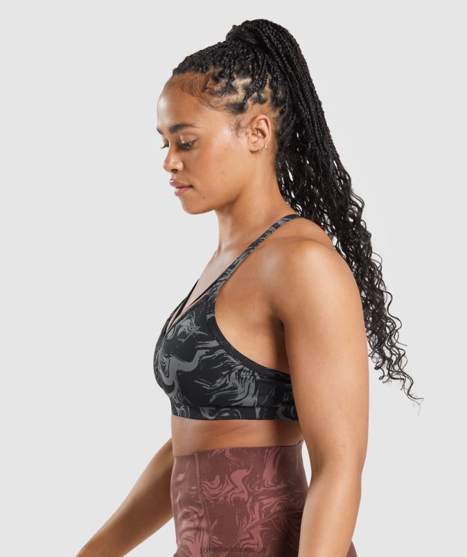 športni nedrček gs power ženskeGymshark črni tisk J00L2199