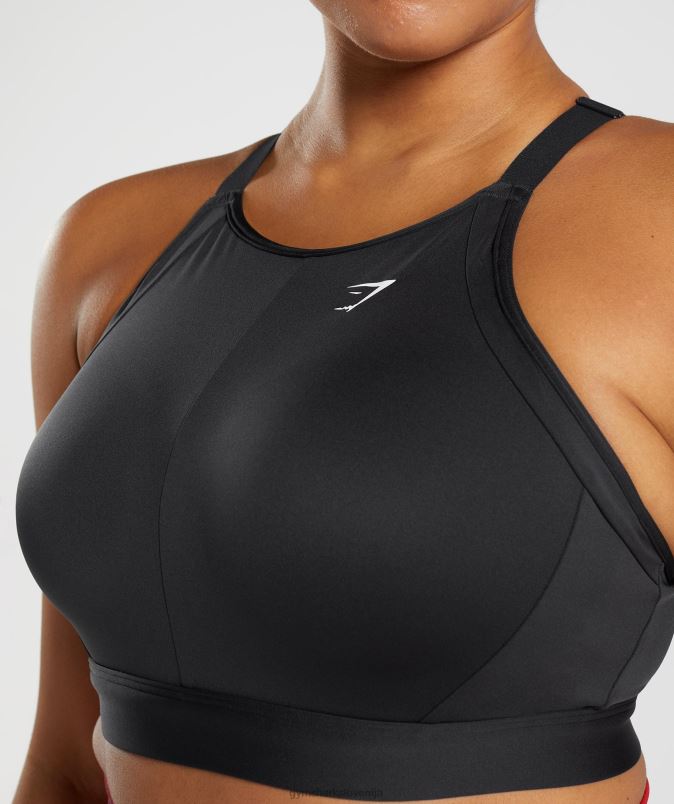 športni nedrček z visokim ovratnikom in visoko podporo ženskeGymshark Črna J00L2184