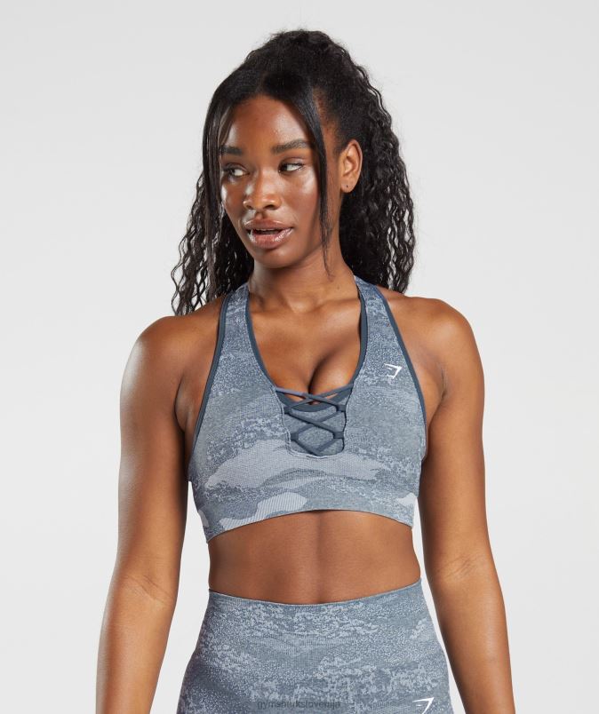 prilagodite maskirni brezšivni športni nedrček ženskeGymshark rečni kamen siva/večerno modra J00L2145