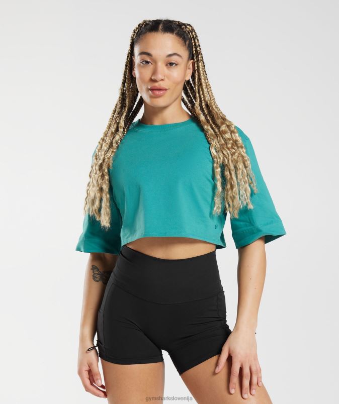 bombažna škatlasta majica ženskeGymshark dragulj zelena J00L2450