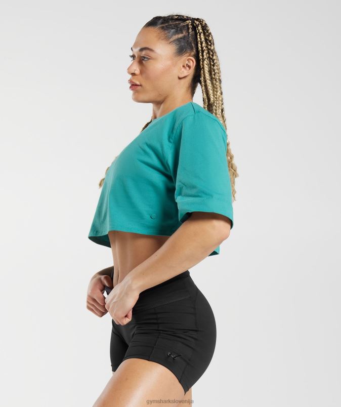 bombažna škatlasta majica ženskeGymshark dragulj zelena J00L2450