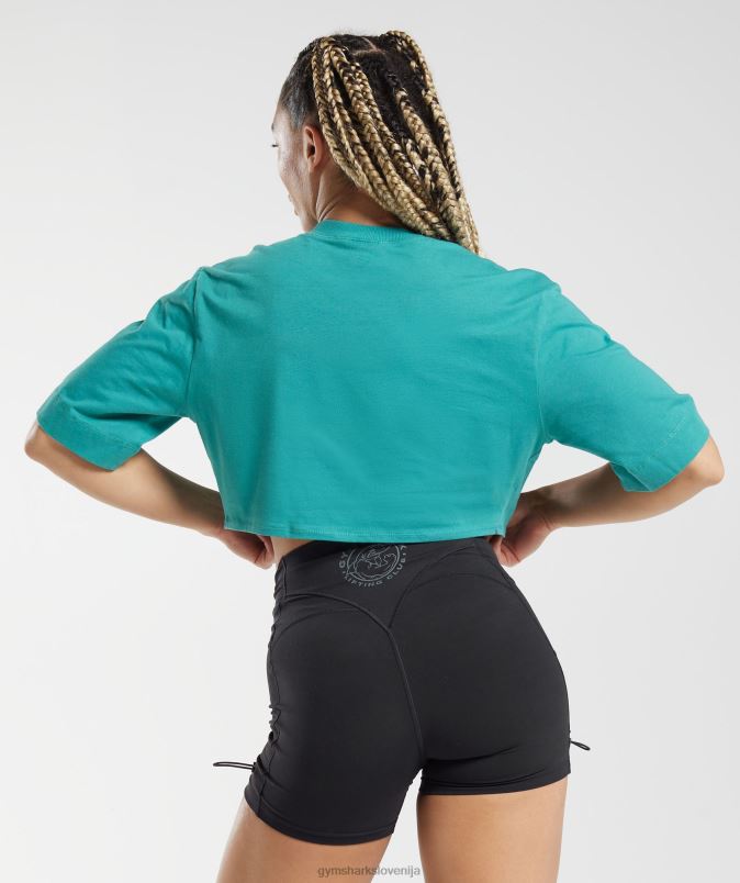 bombažna škatlasta majica ženskeGymshark dragulj zelena J00L2450