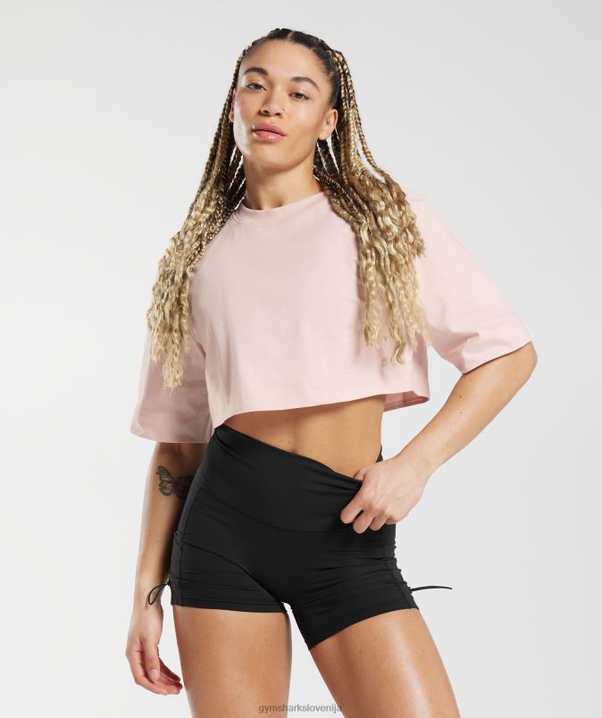 bombažna škatlasta majica ženskeGymshark megleno roza J00L2463