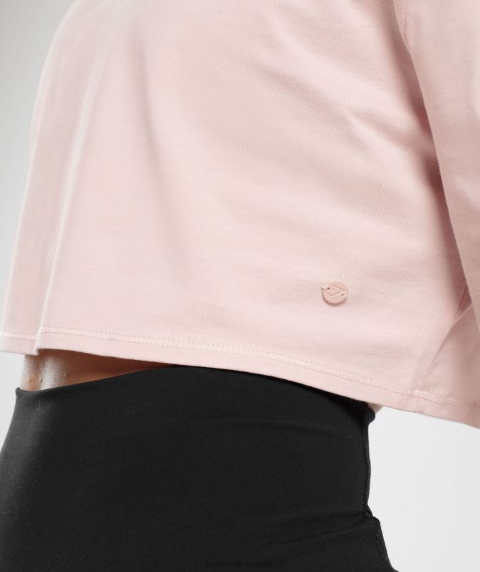 bombažna škatlasta majica ženskeGymshark megleno roza J00L2463