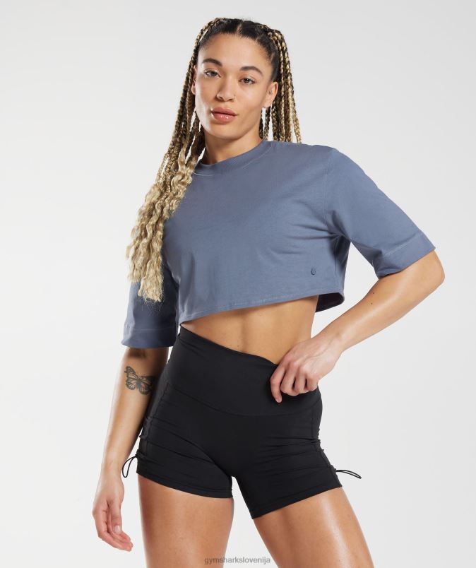 bombažna škatlasta majica ženskeGymshark večerna modra J00L2455