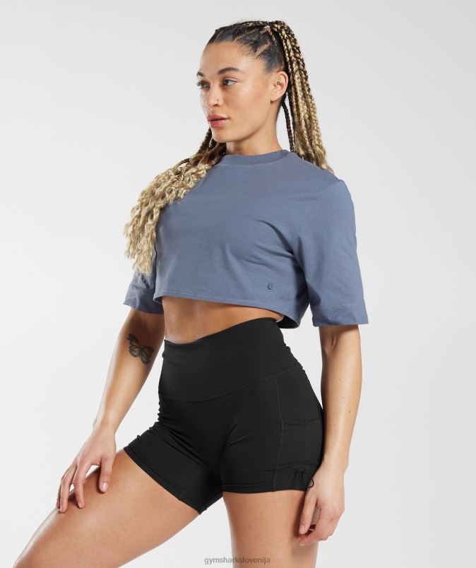 bombažna škatlasta majica ženskeGymshark večerna modra J00L2455