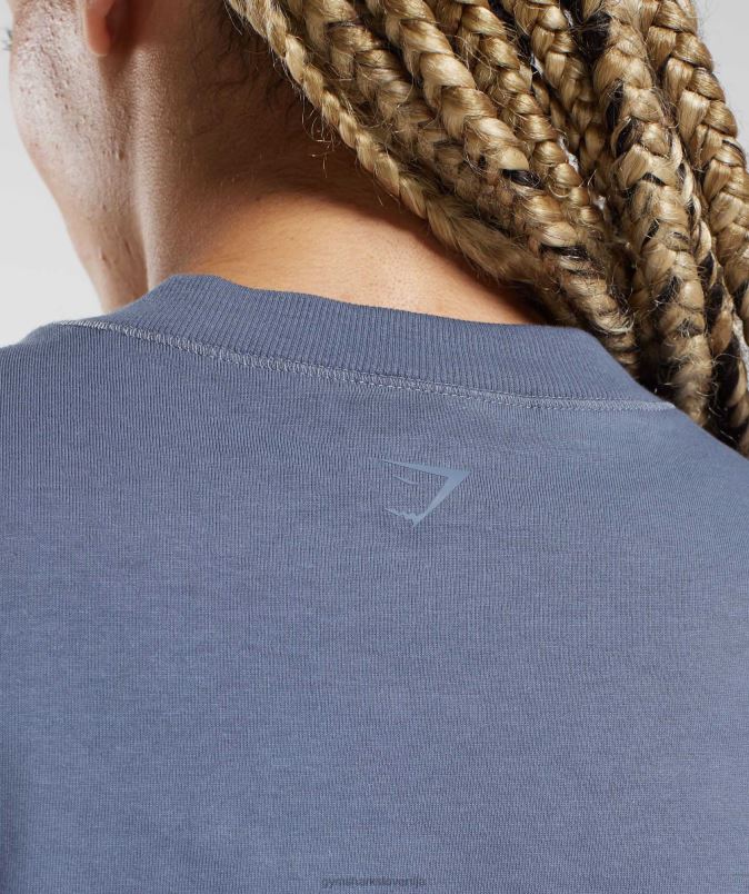 bombažna škatlasta majica ženskeGymshark večerna modra J00L2455