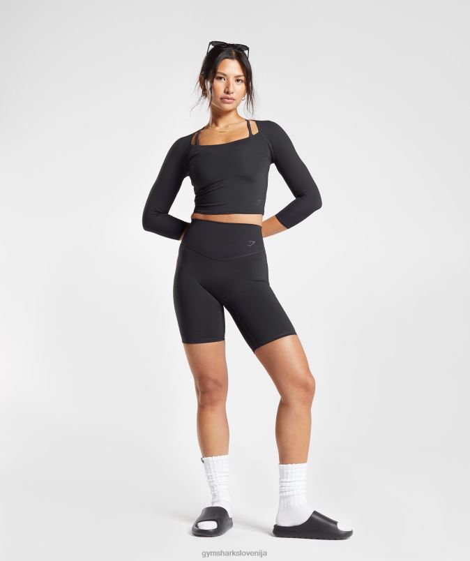dvignjen kratki top s 3/4 rokavi ženskeGymshark Črna J00L2422