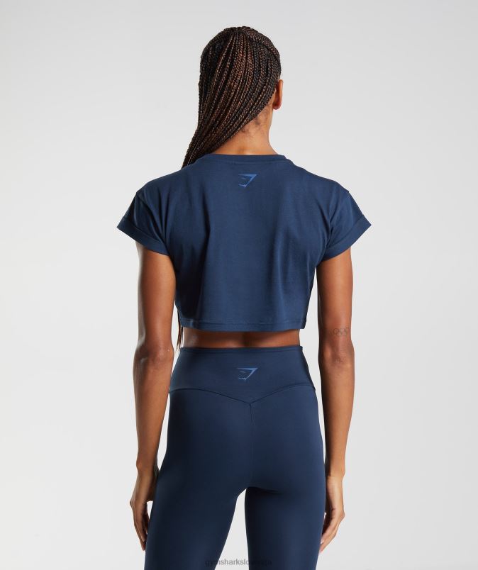 fraction crop top ženskeGymshark mornarica J00L2487