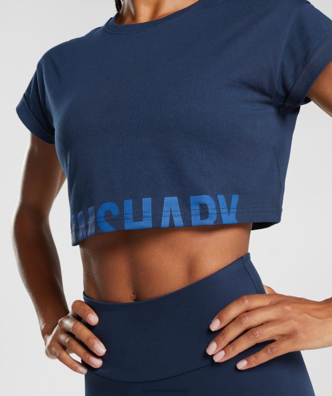 fraction crop top ženskeGymshark mornarica J00L2487