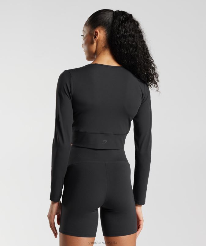 navzkrižna majica z dolgimi rokavi ženskeGymshark Črna J00L2498