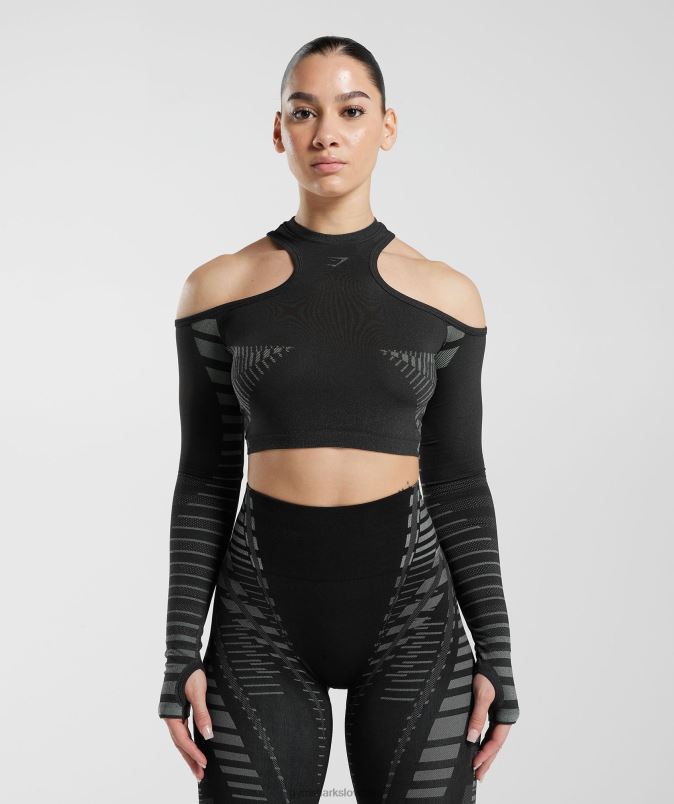neomejen kratki top ženskeGymshark črna/svetlo siva J00L2501