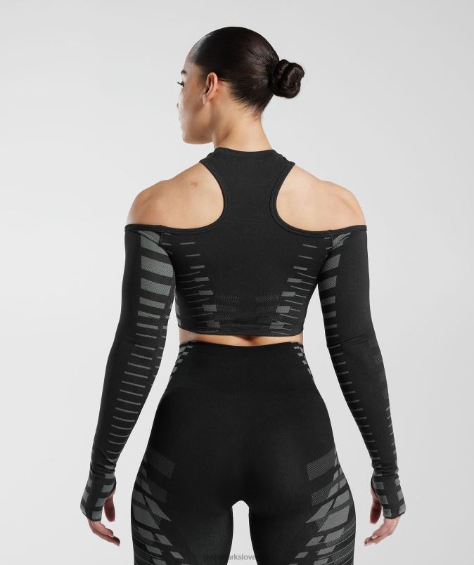 neomejen kratki top ženskeGymshark črna/svetlo siva J00L2501