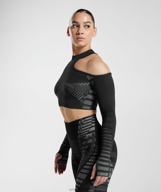 neomejen kratki top ženskeGymshark črna/svetlo siva J00L2501