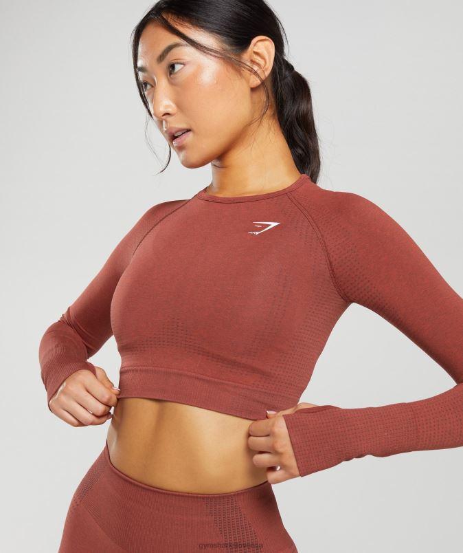 vital brezšivni kratki top 2.0 ženskeGymshark opečnato rdeči lapor J00L2460